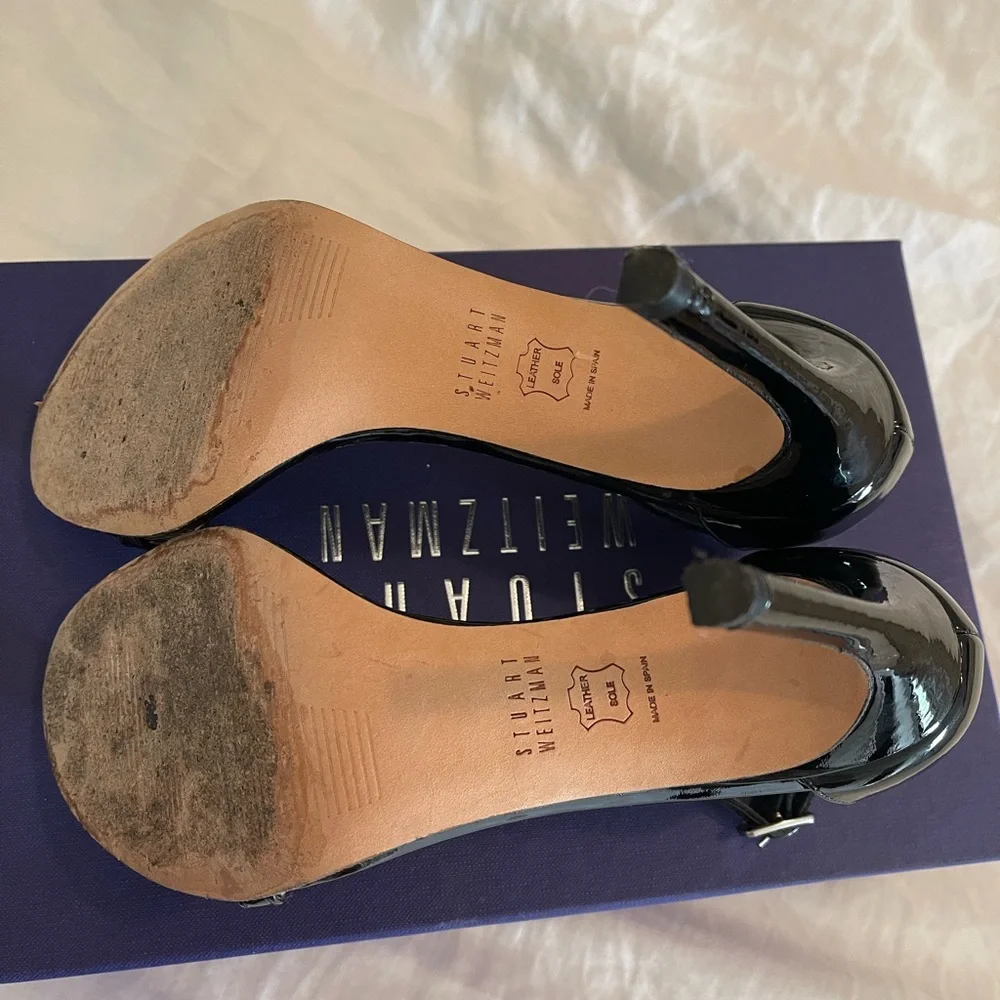 Stuart Weitzman Nudistsong 3 7/8” Heel, Black Patent, Sz 6 - Picture 8 of 11